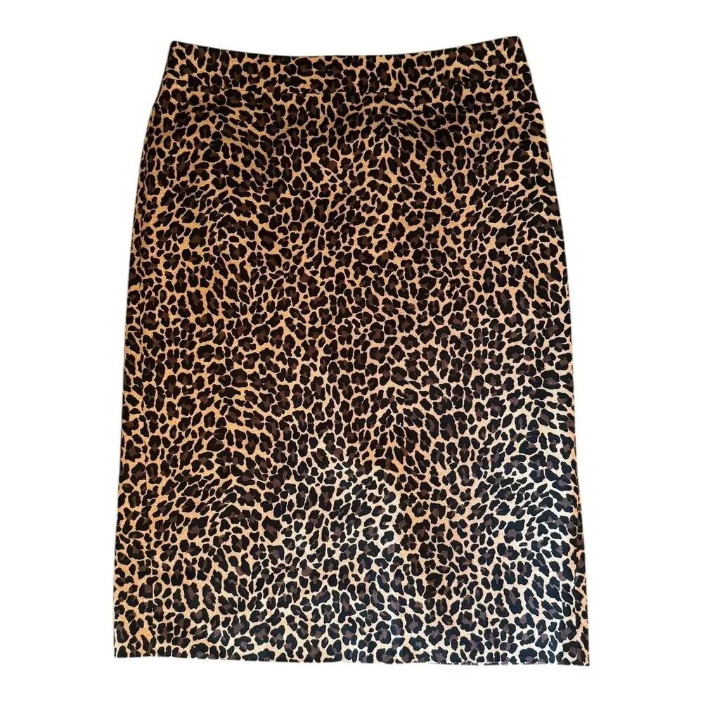 J.Crew No. 2 Pencil Skirt in Leopard Bi-Stretch Cotton Brown Black size 4